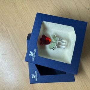 Swarovski Red and Green Crystal Rose Brooch